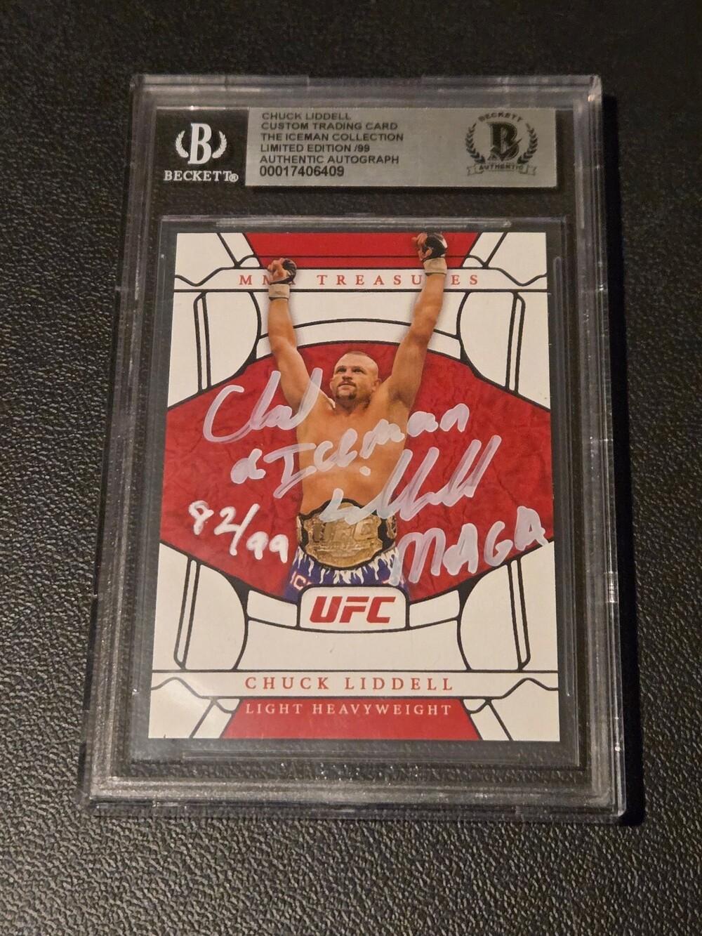 Chuck Liddell UFC Autograph 82/99 Beckett Authenticated Slabbed Card Hand-Signed